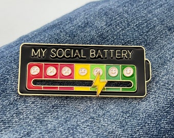 My Social Battery with Moving Slider Enamel Pin, Clothing Shoe Bag Brooch, Social Anxiety, Depression, Anxiety, ADHD, Autism, Mental Health