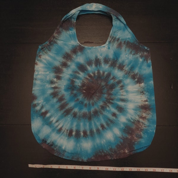 Handmade Tie-dye Tote Bag - Blue and Black Spiral