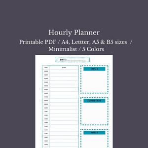 Hourly Printable Program Planner in A4, Letter size, B5 and A5 sizes, PDF download