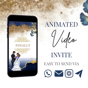 Vidéo unique de mariage bleu royal indien, Desi, punjabi, réservez une date, modèle modifiable, bleu marine