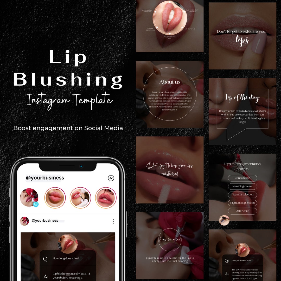80 Lip Blushing Instagram Templates PMU Lip Blush Template Etsy