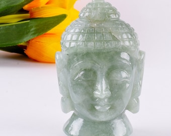 Crystal Buddha Head, Green Aventurine buddha Stone carved Buddha, Gemstone Buddha head Home Decor Mothers day gifts for her Buddha Statue