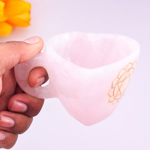 Rose Quartz Cup Handmade Rose Quartz Heart Shape Tea cups Heart Chakra Engraved, Gemstone cup Mug Easter Gifts For her, stone carved cup