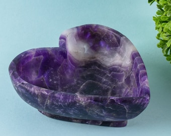 Amethyst Bowl, Mothers day Gifts Heart Shape Bowl Crystal carved Bowl  handmade bowl Crystal bowl gemstone bowl Home decor Bowl Gift For Mom