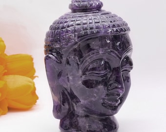 Buddha head stone Carved Buddha Purple Amethyst Cystal Buddha Home Decor Mother&#39;s day Gifts For her Amethyst Gemstone Buddha Head 5inch