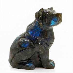 Labradorite Dog Figurine - Handcrafted Carved Stone Animal for Dog Lovers Animal Carving Dog Labradorite Dog Sculpture mother&#39;s day gifts