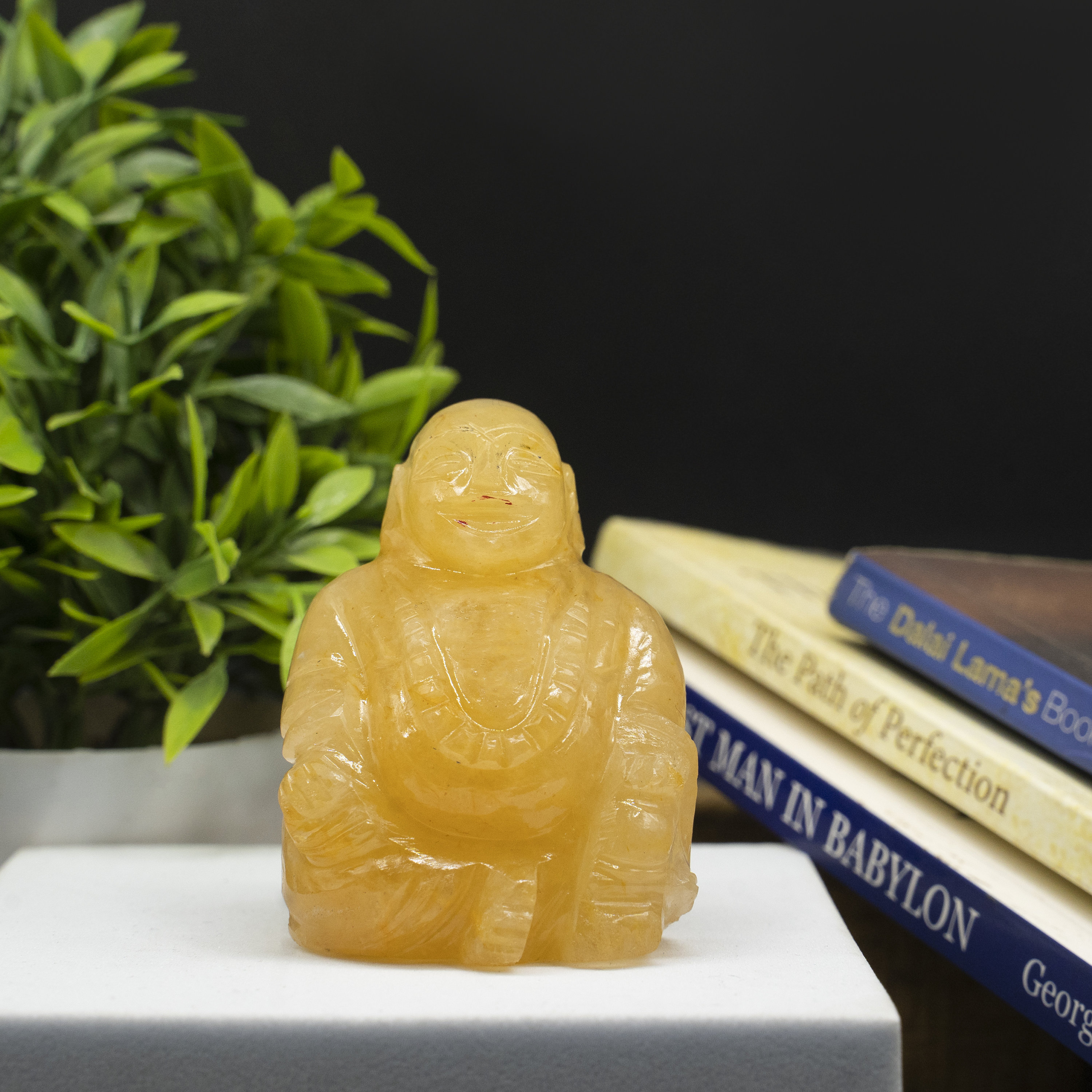 Yellow Aventurine Laughing Buddha Statue Handmade Crystal Buddha Carving Spiritual Home Decor & Altar Gift