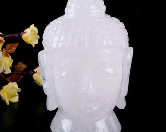 Crystal Buddha, Crystal quartz Buddha Head Stone carved Buddha, Gemstone Buddha Head Statue, Enlight Buddha, Altar Piece Buddha Home Decor