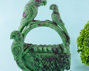 Crystal Parrot Bird Ruby Zoisite Bird Carving, gemstone Parrot Handmade stone carved Bird Parrot carving  Home Decor mother&#39;s day gifts