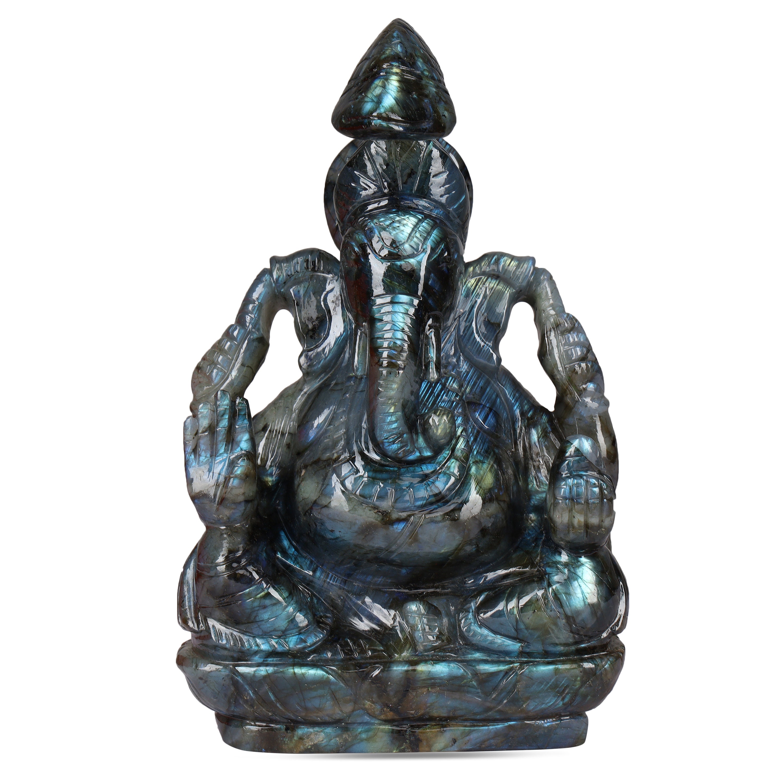 8 Inch Crystal Carved Labradorite Large Ganesha Statue for Home Decor ...