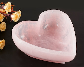 Mothers day Gifts Rose Quartz Bowl Heart Shape large Bowl gemstone crystal Rose quartz carved Bowl Gifts for her Home decor Gifts for Mom