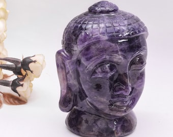 amethyst Buddha Head , stone Carved Crystal Buddha Head crystal Mother&#39;s day Gifts For her crystals Lover Amethyst Gemstone Buddha 4.5Inch