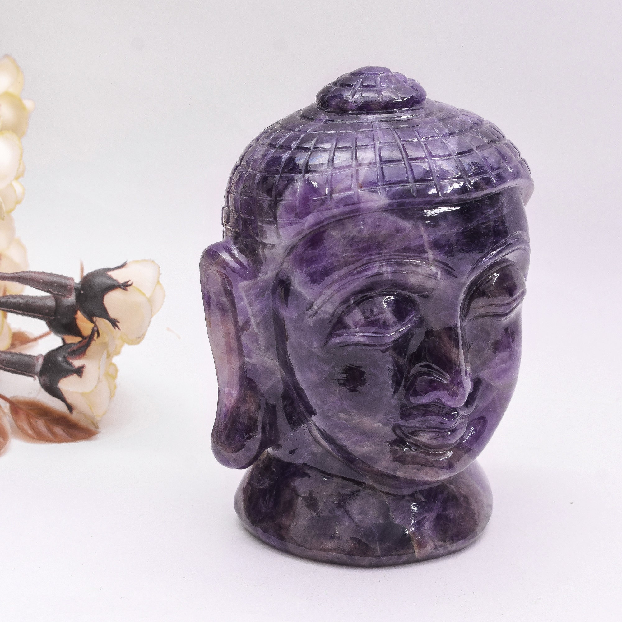 amethyst Buddha Head , stone Carved Crystal Buddha Head crystal Mother's day Gifts For her crystals Lover Amethyst Gemstone Buddha 4.5Inch