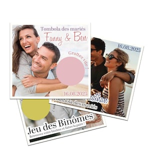 Jeu mariage à gratter personnalisé – Tombola des mariés avec PHOTO | Animation invités - Jeu des binômes - jeu de la jarretière