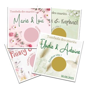 Jeu mariage à gratter personnalisé – Tombola des mariés - Animation invités - Jeu des binômes - jeu de la jarretière JEUX MARIAGE