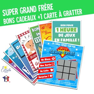 7 GUTSCHEINE + 1 RUBBELKARTE – Geschenkbox für Big Brother, Big Sister, Schwangerschaftsankündigung, Dad's Box