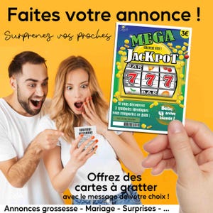 Annonce grossesse originale annonce mariage jeu ticket carte à gratter demande temoin parrain marraine cadeau surprise voyage