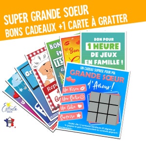 7 BONS + 1 CARTE à gratter - Cadeau Grand frère / Grande soeur annonce grossesse boîte à papa