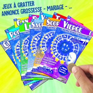 Annonce grossesse originale mariage ticket signes astrologiques carte à gratter demande temoin parrain marraine cadeau surprise voyage