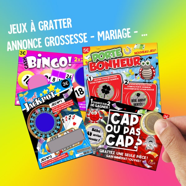 Annonce grossesse originale annonce mariage jeu ticket carte à gratter demande temoin parrain marraine cadeau surprise voyage