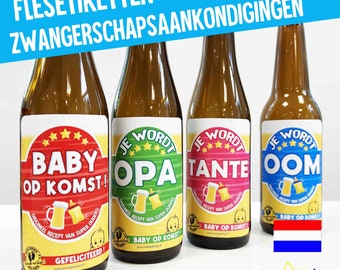 NEDERLANDS - Pregnancy announcement – beer and wine bottle label  - Opa Oma Tante Oom baby op komst