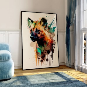 hyena Printable Art Print Download Poster Wild Life Gift Animals Wall Art Nursery Animal Painting Colorful