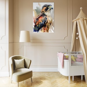 farbenfrohes Bild eines Falke ,Wasserfarben Wanddekor, buntes Kunstwerk,digitaler Druck,Ledondo,gerahmtes Poster,grosses Aquarell