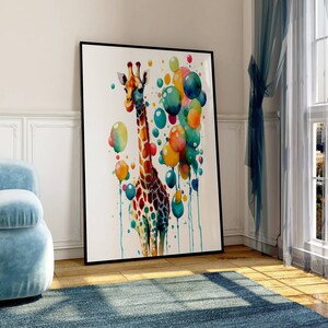 farbenfrohes Bild einer Giraffe,Wasserfarben Wanddekor, buntes Kunstwerk,digitaler Druck,Ledondo,gerahmtes Poster,grosses Aquarell