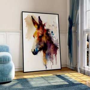 farbenfrohes Bild eines Esel,Wasserfarben Wanddekor, buntes Kunstwerk,digitaler Druck,Ledondo,gerahmtes Poster,grosses Aquarell