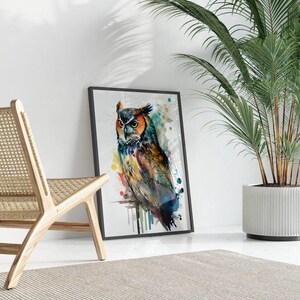 DL| colorful picture of an owl, watercolor wall decor, colorful artwork, digital print, Ledondo, framed poster, large watercolor