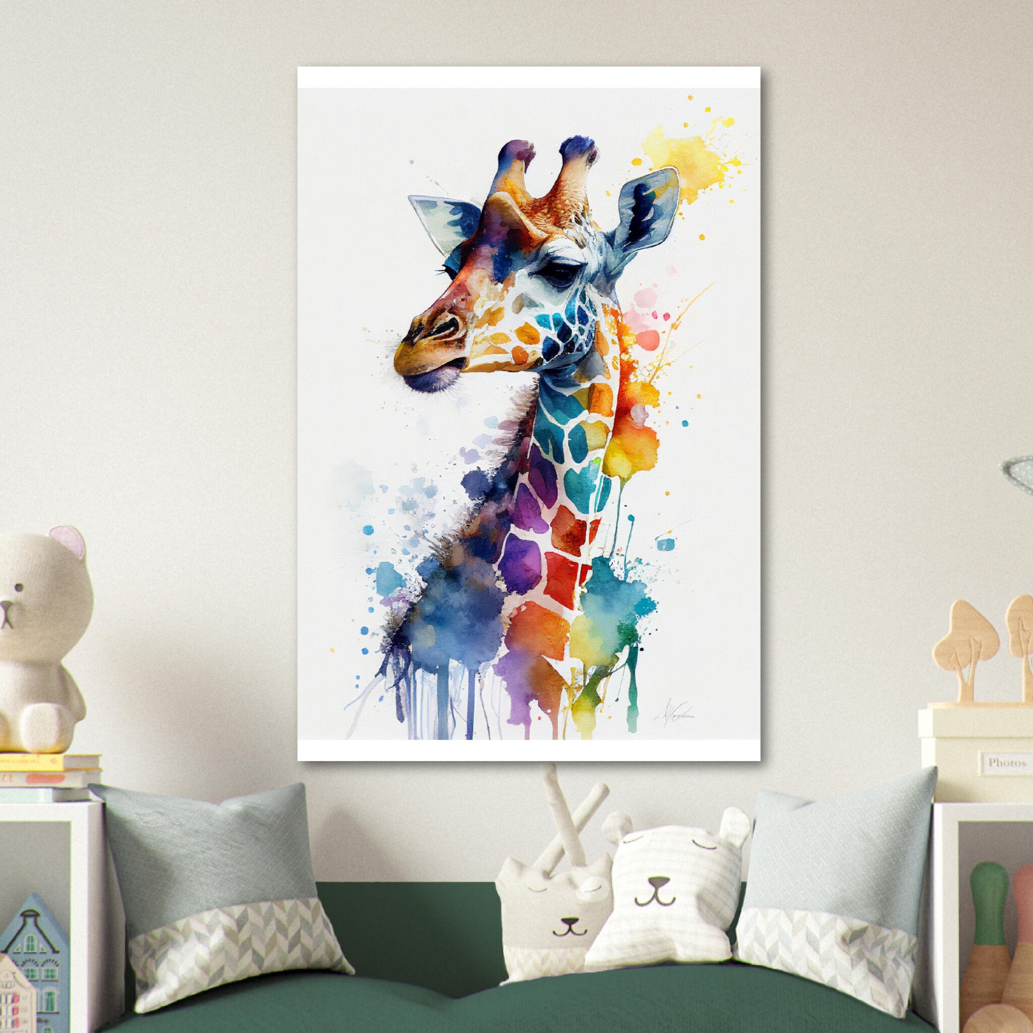 Visual Art Decor Leinwanddruck Giraffen-Motiv – 40x50 Cm, Auf Holzrahmen Gespannt, Fertig Zum Aufhängen