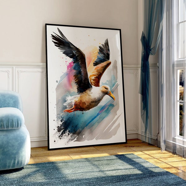 farbenfrohes Bild eines Albatros,Wasserfarben Wanddekor, buntes Kunstwerk,digitaler Druck,Ledondo,gerahmtes Poster,grosses Aquarell