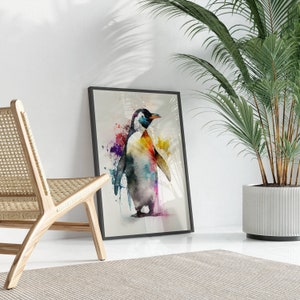 farbenfrohes Bild eines Pinguin,Wasserfarben Wanddekor, buntes Kunstwerk,digitaler Druck,Ledondo,gerahmtes Poster,grosses Aquarell