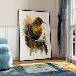 imagen colorida de un kiwi, decoración de pared de acuarela, obras de arte coloridas, impresión digital, Ledondo, cartel enmarcado, acuarela grande