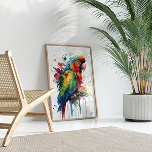 farbenfrohes Bild eines grünen Papagei,Wasserfarben Wanddekor, buntes Kunstwerk,digitaler Druck,Ledondo,gerahmtes Poster,grosses Aquarell