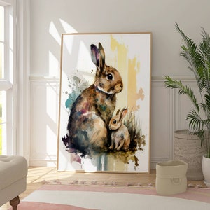 imagen colorida de un conejo, decoración de pared de acuarela, obras de arte coloridas, impresión digital, Ledondo, cartel enmarcado, acuarela grande
