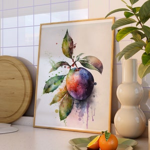 Poster einer Pflaume von Ledondo, Kunst für für die Küche, Gemälde, Aquarell, Wanddeko,Illustration, digital Print,Kunstdruck,Kinderzimmer
