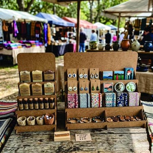 Expositor compacto para comercios CD1001 / Soporte desmontable para mercados, puestos y artesanías / Organizador de mostrador ideal / Ancho del compartimento: 190 mm