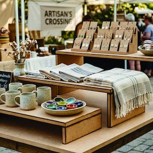 Wood Display Stand Set of 3 | Pine or MDF, Grooved or Plain | Riser Stands for Craft Fair, Market Vendor, Jewelry Display