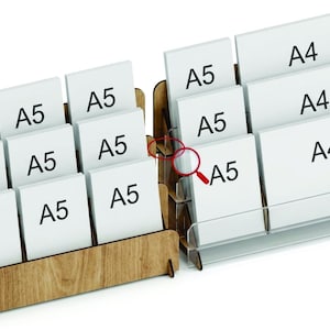 MDF Literature Display Stand | Removable Dividers for A4 A5 Flyers | 3 Tier Brochure Holder for Market, Craft Fair, Office CD 7002