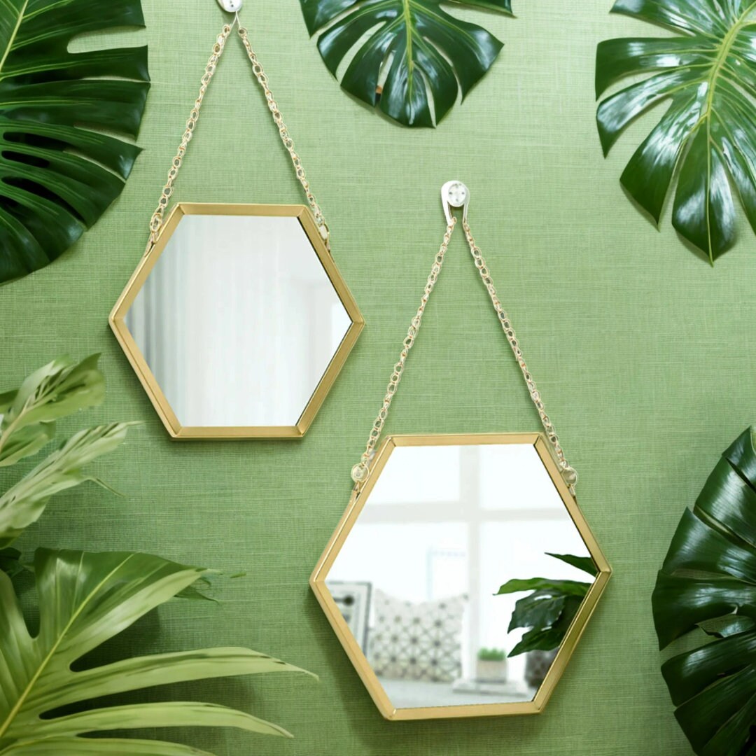 Hexagon Mirror Set Small Wall Mirrors Framed Decorative Etsy