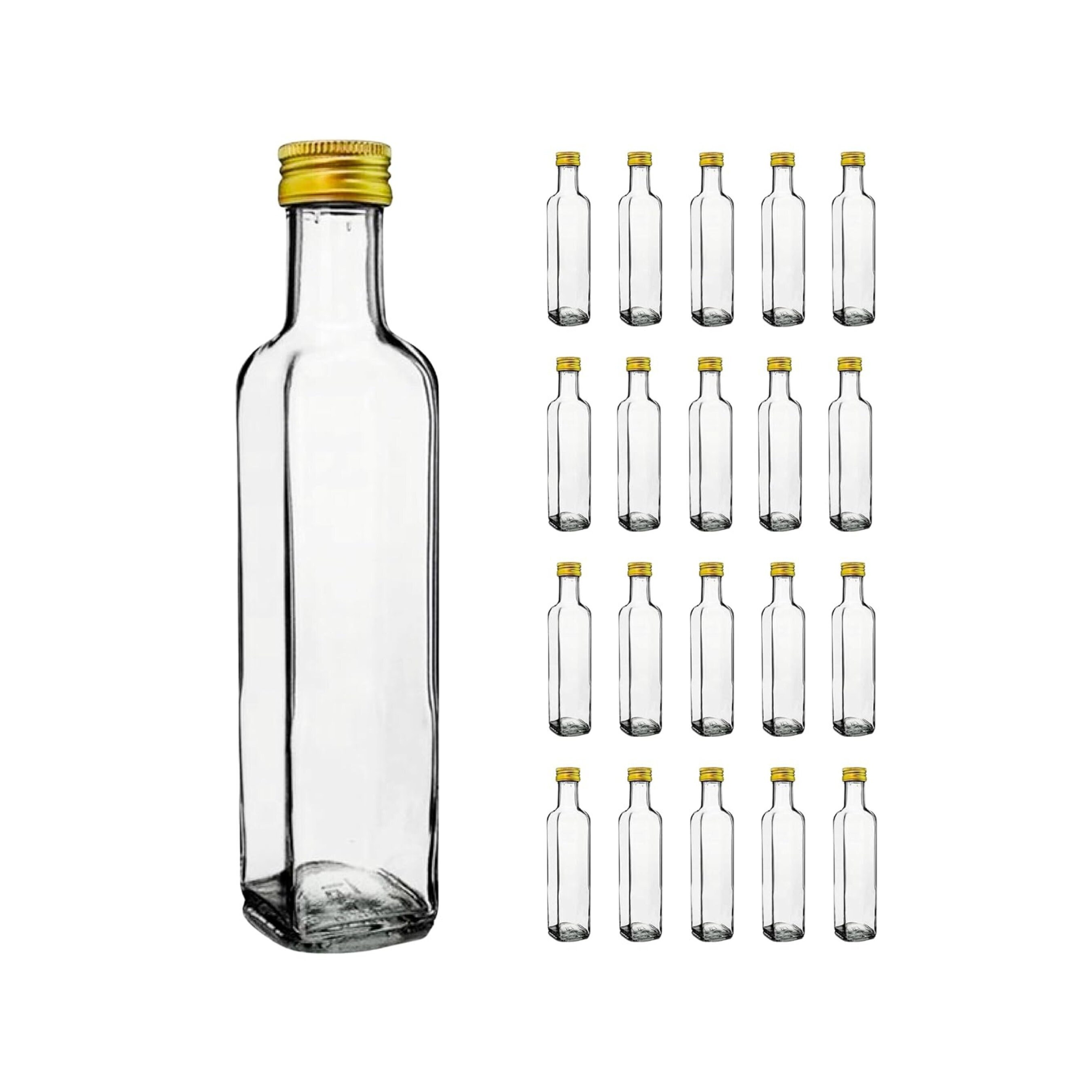 5 Bouteilles Verre Luxe 250ml Avec Bouchon Doré + Entonnoir - Pour Boissons Artisanales