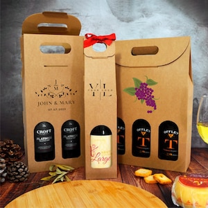 25 cajas de cartón personalizadas para botellas de vino: vino personalizado, caja de regalo, embalaje de botellas de vino para Navidad, cumpleaños, para bodegas