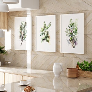 Wall Art | Kitchen herbs | Printable | Home decor | 3piece Wall Art | Digital Download | Watercolor Art | Digital Print |  AI Generated Art