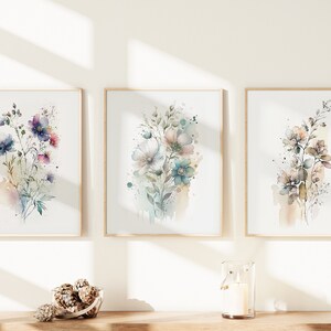 Wall Art | Flowers | Floral Art | 3piece Wall Art | Digital Download | AI Generated Art  |  Triptych Wall Art |  Watercolor Art