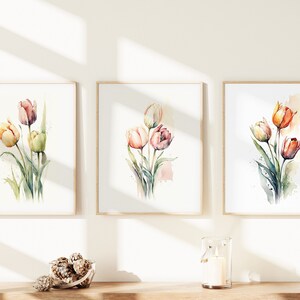 Wall Art | Tulips | Floral Art | 3piece Wall Art | AI Art Prints | Home Decoration  |  Triptych Wall Art |  Watercolor Art