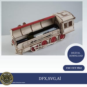Corte láser de madera, corte CNC, enrutador CNC, archivos vectoriales, descarga instantánea, Dxf, Cdr, Ai, modelo sólido, modelo de tren, caja de vid, caja de regalo de vino
