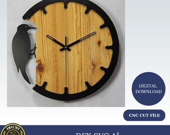 Reloj de pared decorativo. Archivos cortados con láser SVG, DXF, CDR, planos vectoriales. Archivos Glowforge. Descarga instantánea. Archivo CNC. Patrón CNC. N.º 20