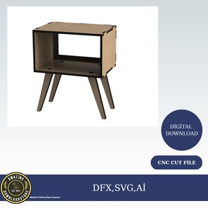 May include: A wooden end table with a shelf and four legs. The table is made of plywood and has a black trim. The table is 76 cm tall.
