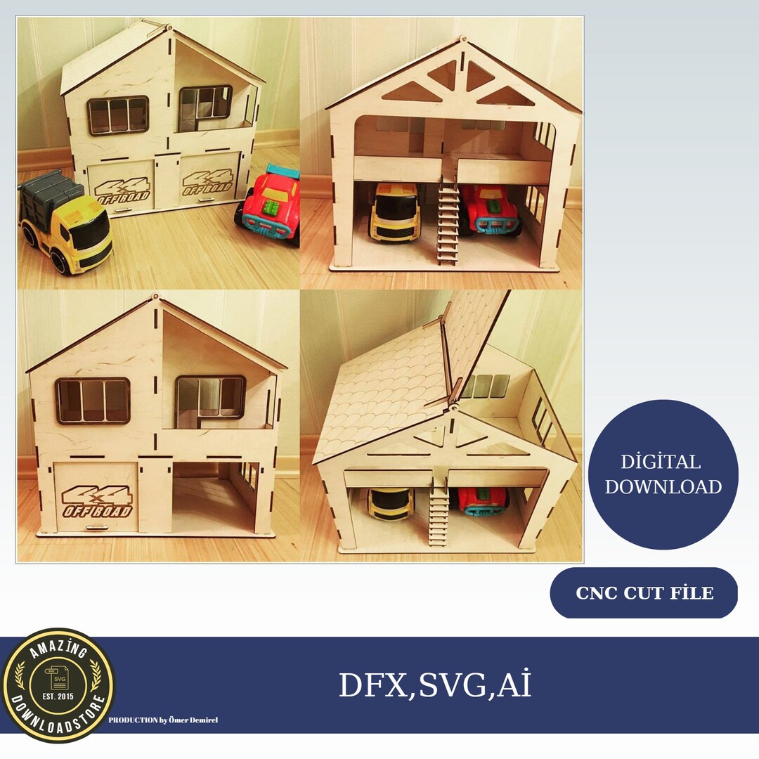 Laser Cutting Wooden Toy Car Garage Playgorund Parking Cricut Vector Laser CNC